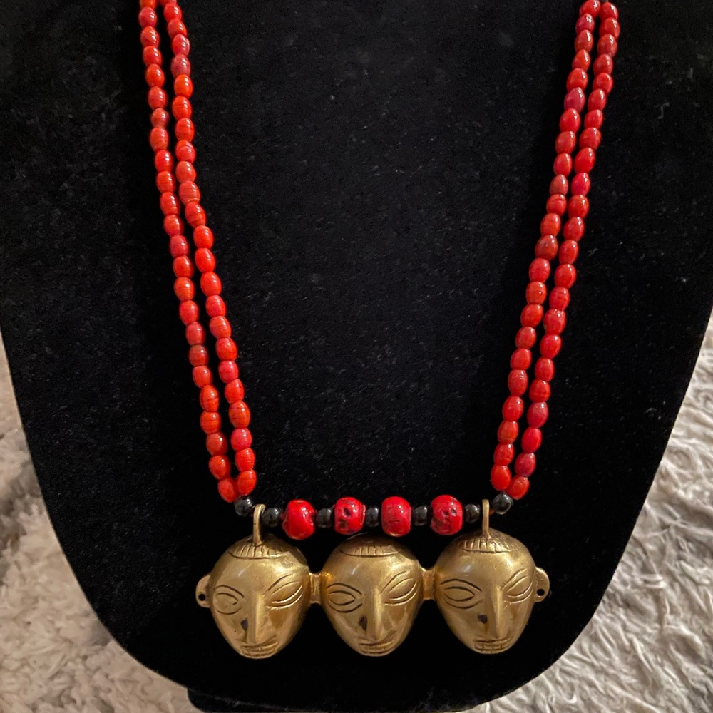 Antique Nagaland Assam Headhunter Mask Trophy Necklace